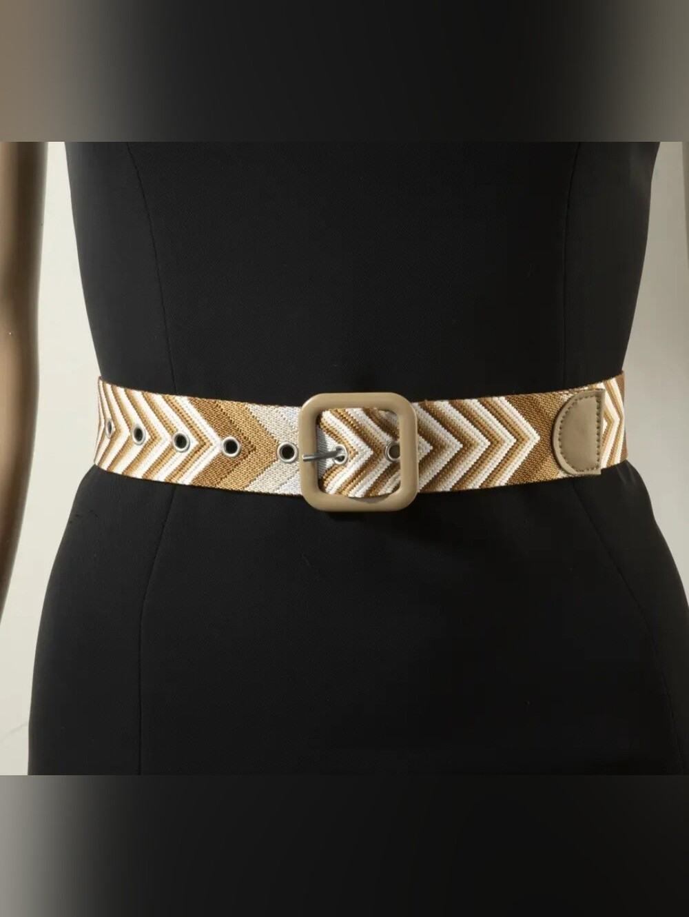 Woven Chevron Waist Belt - Tan & Cream
